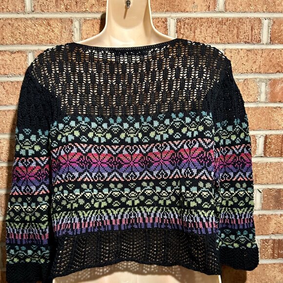 Peruvian Connection Multicolored Geometric Print Cardigan Sweater M - Picture 4 of 7